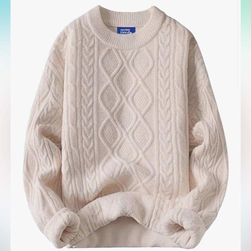 Aelfric Eden Cream Crewneck Sweater with Cable Knit Design
